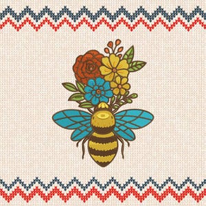 Motif de broderie floral abeille : motif de broderie machine, 6 tailles (téléchargement numérique)