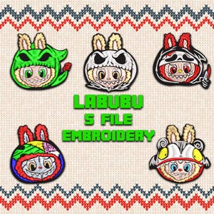 Labubu Embroidery Bundle Files, Cute Cartoon Character Embroidery, Labubu Monster Embroidery, Labubu Embroidery pattern, 6 Sizes embroidery