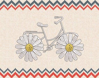 Bloemen fiets machineborduurontwerp: Daisy Wheel Art (direct downloaden, 6 maten)