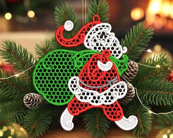 FSL Santa Claus Christmas Lace Ornament embroidery Designs Instant download