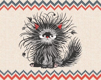 おもしろいクレイジーキャットの刺繍デザイン：動物マシンファイル（即時ダウンロード）