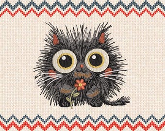 Cute Cat Funny Embroidery Design, Cute Cat Machine Embroidery File, Animal Embroidery Machine File, 6 Sizes embroidery Instant Download