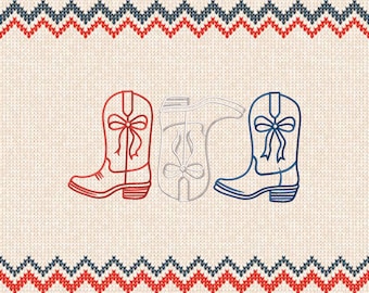 Patriotic Cowboy Boots Embroidery Design: Red White Blue Western (Instant Download, 6 Sizes