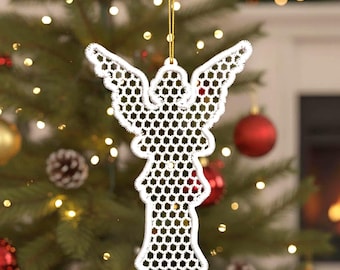 FSL Christmas Lace Ornament Earrings Angel embroidery Design, 3 Sizes Instant download Files Emb
