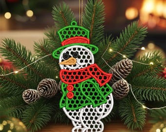FSL Ornament Christmas SnowMan Earrings Embroidery Design, 3 Sizes Instant download