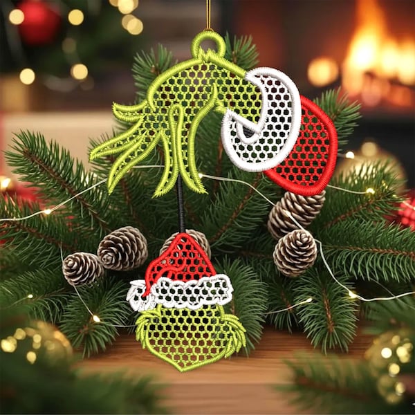 FSL Christmas Grinch Ornament Embroidery Design, 3 Sizes Embroidery (Digital Download)