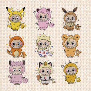 Labubu Embroidery Bundle,Cute Cartoon Character Embroidery Designs, Labubu Monster Embroidery, Labubu Embroidery, 6 Sizes embroidery Digital
