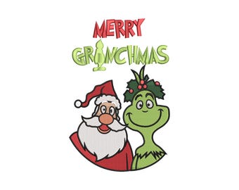 Grinch and Santa Claus Christmas Embroidery Design (Instant Download)
