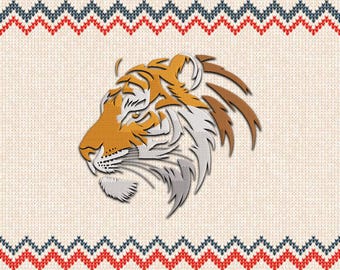 Tigerbroderidesign, tigerhuvudmaskinbroderidesign, tigeransiktsbroderifil, djurbroderi, 6 storlekar broderi direktnedladdning