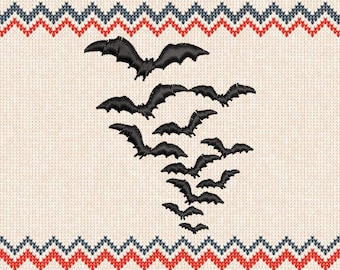 Diseño de bordado de murciélagos voladores de Halloween, 6 tamaños (digital)