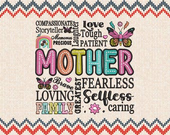 Retro Mother Embroidery Design: Christian Mama, 6 Sizes (Digital Download)
