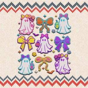 Coquette Bow Ghost Embroidery File, Halloween Spooky Machine Embroidery Files, Girly Halloween Coquette Spooky, 6 Sizes embroidery Download