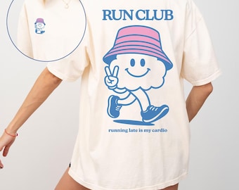 Run Club T-Shirt: Retro Wolken Laufen Late Unisex Shirt