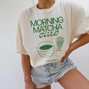 Morgens Matcha Club T-Shirt, Unisex Vintage Comfort Farbe T-Shirt, Matcha Liebhaber T-Shirt
