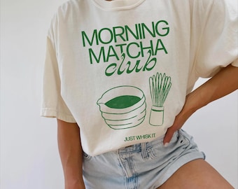 Morning Matcha Club-T-shirt: uniseks vintage T-shirt comfortabele kleuren
