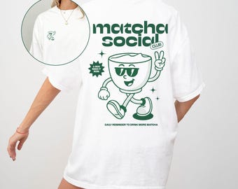 Matcha Social Club T-Shirt – Retro Graphic Tee, Matcha Lover Gift