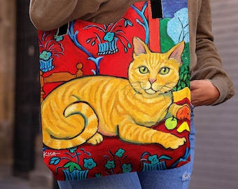 Orange Tabby Cat, Cat Tote Bag, Cat Lover Gift, Cat Bag inspired by Matisse