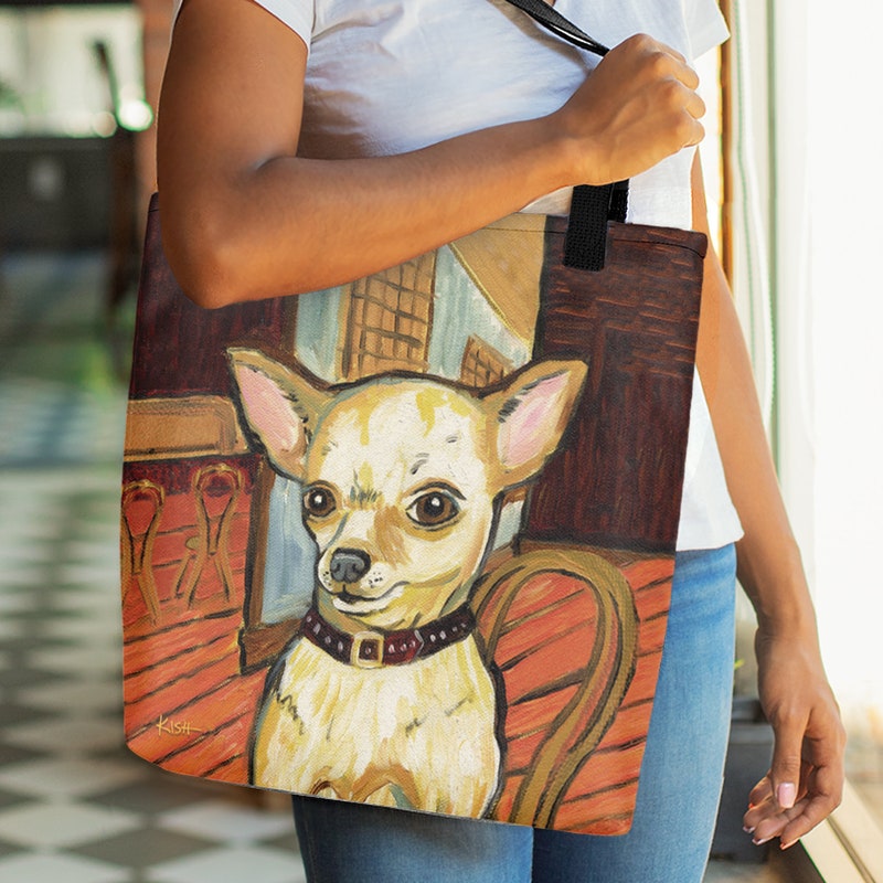 Chihuahua Dot Pattern Print Leather Tote Bag main image 0