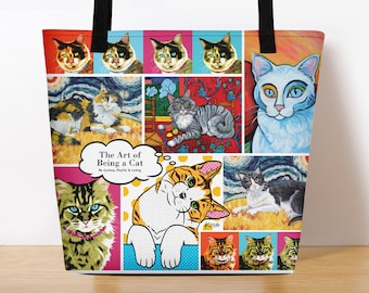 Cat Lover Gift, Tote, Cat Art, Tote Bag, Art Teacher, Bag, Modern Art