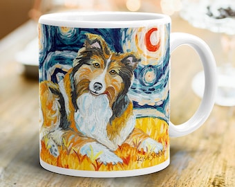 Taza de Sheltie - Arte de noche estrellada, regalo personalizado