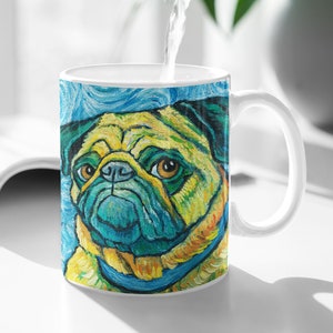 Pug, Coffee Mug, Dog Lover Gift, Pug Gifts, Personalized Mug, Inspired by Van Gogh