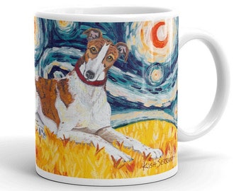 Personalisierte Greyhound-Kaffeetasse, Van Gogh Sternennacht-Hundekunst