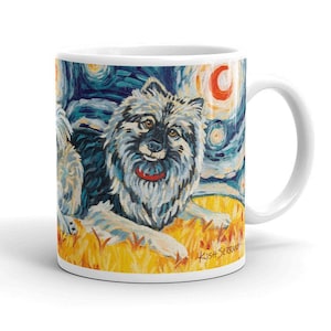 Keeshond, chien, tasse à café, personnalisé, cadeau pour amoureux des chiens, Van Gogh, chien de nuit étoilée
