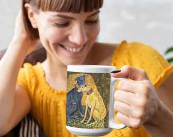 Greyhound Kiss Kaffeebecher, Klimt Style Dog Art