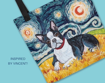 Boston Terrier, bolsa de mano, regalo de Boston Terrier, regalo para amantes de los perros, arte de Boston Terrier de Van Gogh