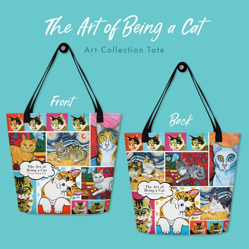 Cat Lover Gift Tote Cat Art Tote Bag Art Teacher Bag Etsy