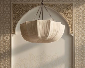 Ivory Linen Pendant Light, Modern Fabric Chandelier