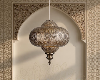 Handcrafted Moroccan Pendant Light - Boho Filigree Metal Hanging Lamp