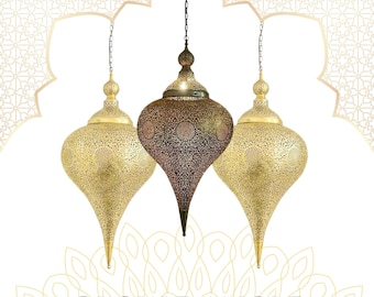 Moroccan Brass Pendant Lamp: Filigree Globe Chandelier
