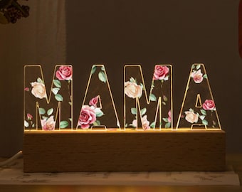 Personalized Prenom Flower Night Light, Custom Name Letter Acrylic Night Lamp, Baby Shower gift, Mother's Day Gift, Birthday Gift for Her
