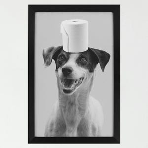 Personalized Dog Memorial Portrait Wall Art,Custom Canvas Wall Decor,Funny Pet in Bathroom with Toilet Paper,Pet Loss Gift,Picture to Canvas