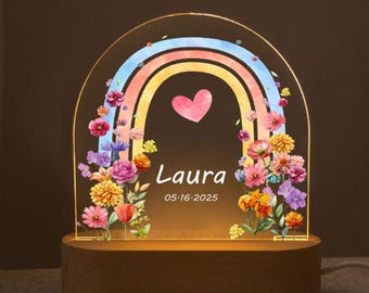 Custom Name Colorful Rainbow Night Light, Acrylic Night Lamp, Personalised Baby Shower Gift, Kid Beside Lamp, New Baby Gifts, Bedroom Decor