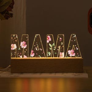 Luz noturna personalizada com flores Prenom, lâmpada noturna de acrílico com letras e nomes personalizados, presente de chá de bebê, presente de dia das mães, presente de aniversário para ela