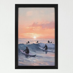 Beach Sunset Wall Art, Painting Vintage Canvas Artwork, Ocean Surfing Prints, Sea Waves Poster for Wall Decor, Home Decor, Picture to Canvas