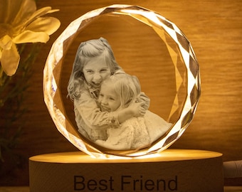 Personalized 3D Crystal Night Light, Custom Friend Family Photo Portrait LED, Portrait in Crystal,Anniversary Keepsake Gift,Light up Crystal