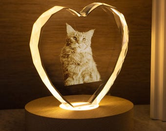 Personalisierte 3D Kristall Foto Lampe, Haustier Katzen Porträt Nachtlicht, Foto Kristall Licht, Weihnachtsfoto Geschenk, Benutzerdefinierte Foto Geschenk, Haustier Verlust Geschenk