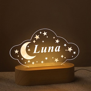 Personalised Moon Stars Cloud Night Light, Custom Acrylic Light with Name, Kids Nursery Room Decor, Beside Lamp, Baby Gift, Gift for Newborn
