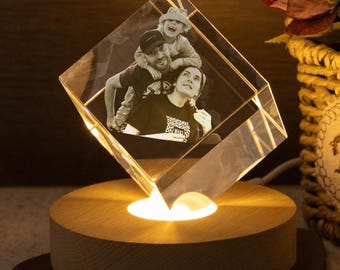 Personalized Heart 3D Crystal Night Light, Custom Family Photo Portrait LED, Portrait in Crystal,Anniversary Keepsake Gift, Light up Crystal