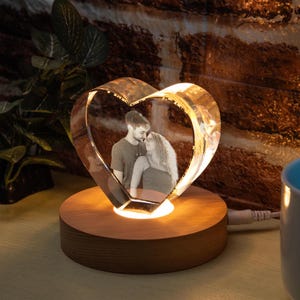 Personalized 3D Crystal Photo Lamp, Pet Dog Portrait Night Light, Photo Crystal Light, Christmas Gift, Custom Photo Gift, Pet Loss Gift Heart#3