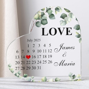 Personalized Engagement Gift, Heart Calendar Acrylic Plaque, Custom Anniversary Gift, Wedding Keepsake, Engagement Gift for Couple Parents