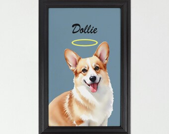 Custom Pet Portrait Wall Art, Pet with Halo Ring Canvas Print, Dog Cat Loss Drawing, Picture to Canvas, Personalized Pet Memorial Gift