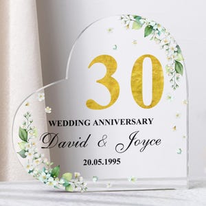 Personalisierte 30. Jahrestag Geschenk, Goldhochzeit Jahrestag Plakette, Benutzerdefinierte Herz Acryl Andenken, Geschenk für Paar Eltern, Jubiläumsgeschenk