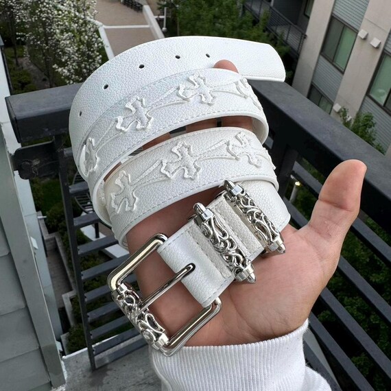 White Cross Belt – Chrome Style Engraved Buckle | Y2K Alt