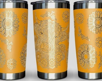 Highland Cow with Sunflowers 20 oz. Tumbler