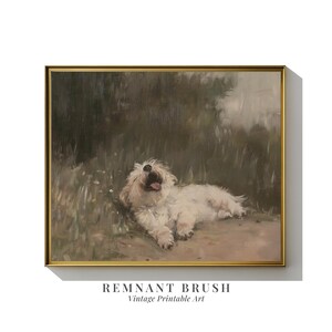 Vintage hund i fält konsttryck | Husdjursporträttmålning UTSKRIVBAR Beige väggkonst Cottagecore-dekor bondgårdstryck digital nedladdning bild 2