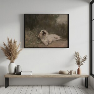Vintage hund i fält konsttryck | Husdjursporträttmålning UTSKRIVBAR Beige väggkonst Cottagecore-dekor bondgårdstryck digital nedladdning bild 7